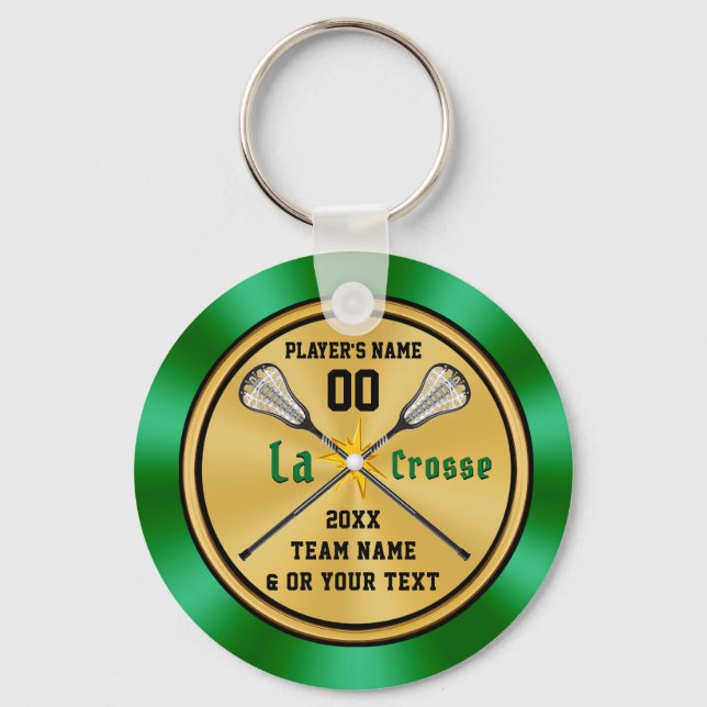 Green, Gold and Black Cheap Lacrosse Gift Ideas Key Ring (Front)