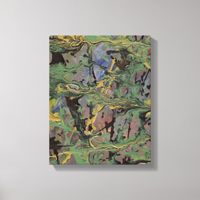 Green, Gold and Blue Splashed Art Wrapped Canvas (Front)