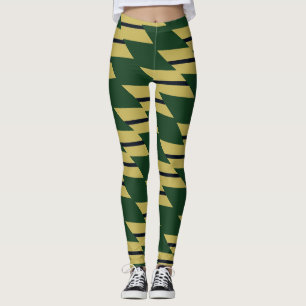 Green Gold and Navy Geometric Patterned Leggings