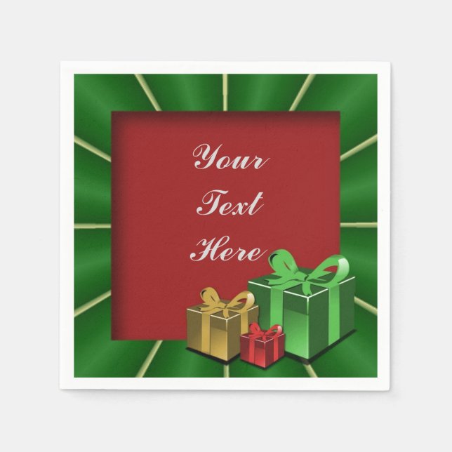 Green Gold and Red Christmas Boxes Napkins (Front)