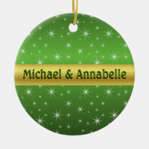 Green, Gold and Stars Personalised Ceramic Tree Decoration