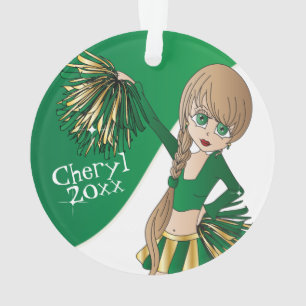 Green, Gold and White Cheerleader Girl 📣 Ornament