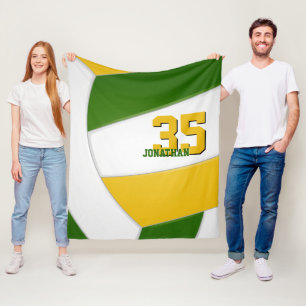 green gold and white team colours volleyball fleece blanket