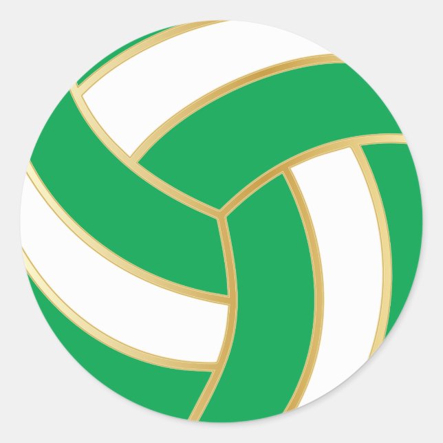 Green, Gold and White Volleyball Classic Round Sticker (Front)