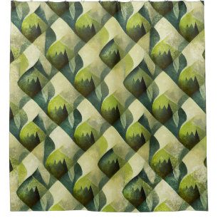 Green Gold Art Deco Geometric Pattern Shower Curtain