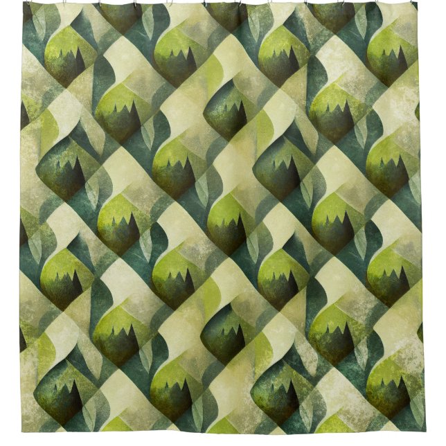Green Gold Art Deco Geometric Pattern Shower Curtain (Front)