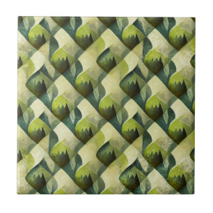 Green Gold Art Deco Geometric Pattern Tile