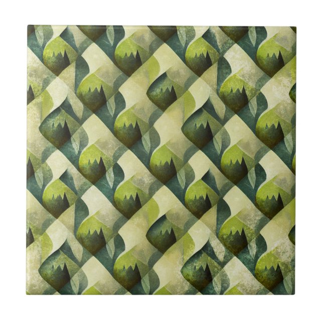 Green Gold Art Deco Geometric Pattern Tile (Front)