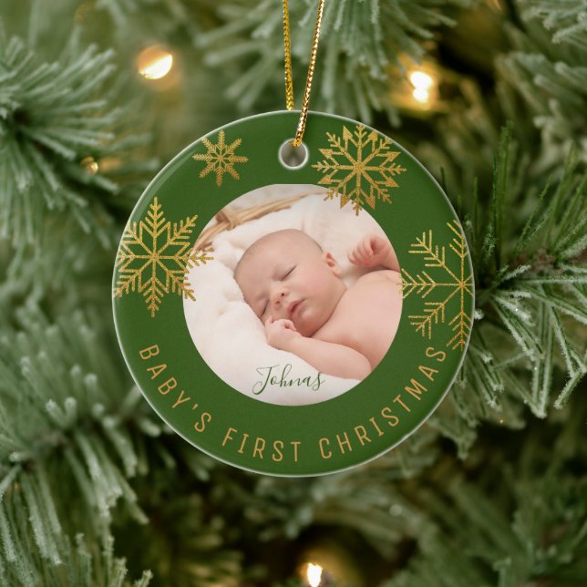 Green Gold Babys First Christmas Gift Ceramic Tree Decoration (Tree)