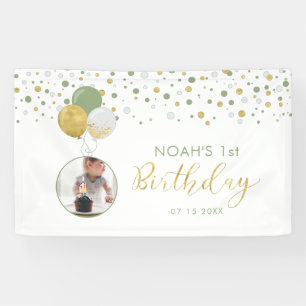 Green & Gold Balloon 1st Birthday Photo Banner