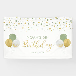 Green & Gold Balloon 5th Kids Birthday Banner