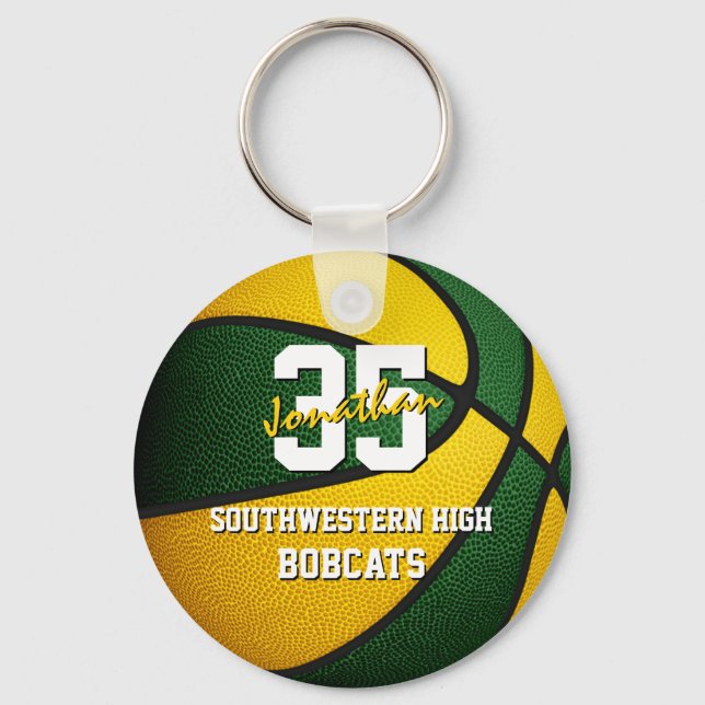 green gold basketball club team colours key ring (Front)