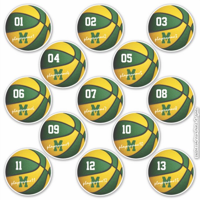 green gold basketball custom 13 players names (Front)