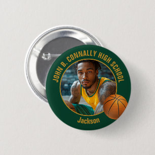 Green Gold Basketball Player Photo High School 6 Cm Round Badge