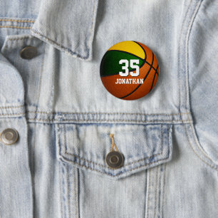green gold basketball player team colours  6 cm round badge