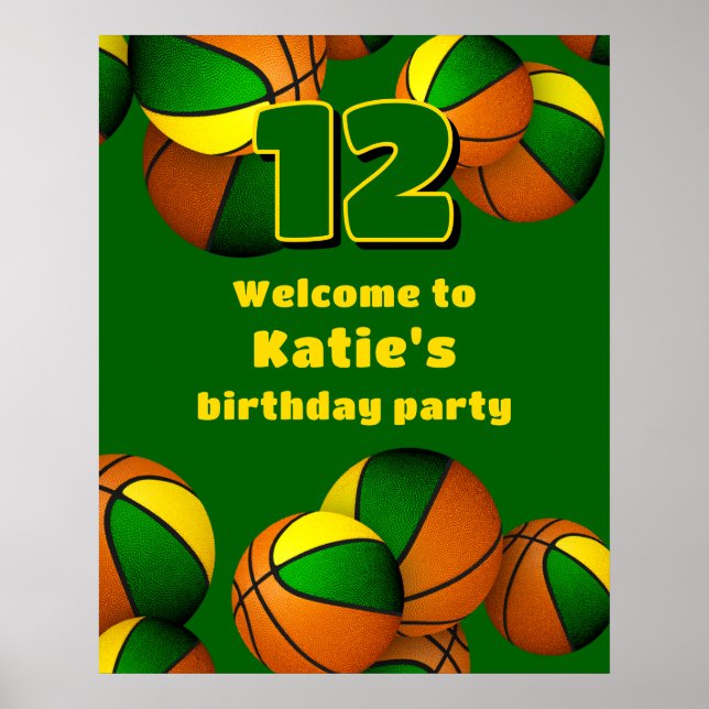 green gold basketball team colours party welcome poster (Front)