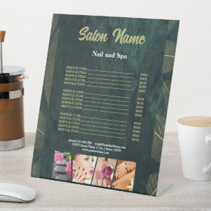 Green Gold Beauty Nail Salon Price List menu Pedestal Sign