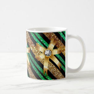 Green Gold & Black Faux Glitter Gold Diamond Bows Coffee Mug