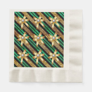 Green Gold & Black Faux Glitter Gold Diamond Bows Napkin