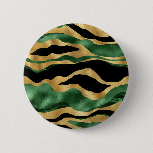 Green Gold Black Glitter Waves 6 Cm Round Badge