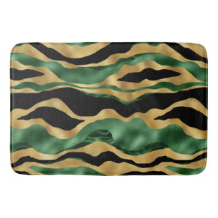 Green Gold Black Glitter Waves Bath Mat