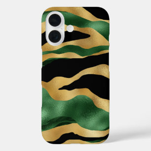Green Gold Black Glitter Waves iPhone 16 Case
