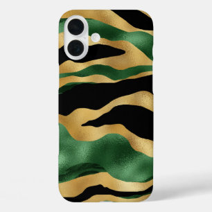 Green Gold Black Glitter Waves iPhone 16 Plus Case