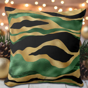 Green Gold Black Glitter Waves Cushion