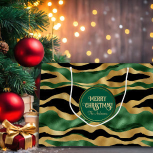 Green Gold Black Glitter Waves Large Gift Bag