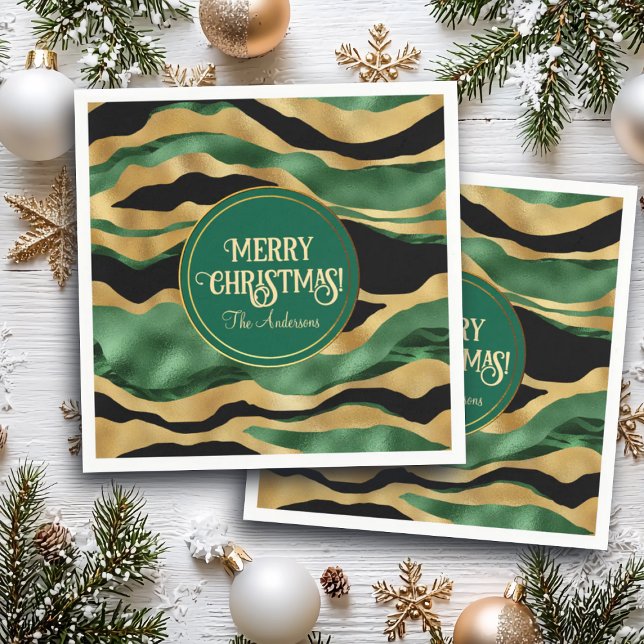 Green Gold Black Glitter Waves Napkin (Creator Uploaded)