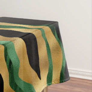Green Gold Black Glitter Waves Tablecloth
