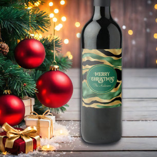 Green Gold Black Glitter Waves Wine Label