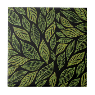 Green Gold Black Leaf Pattern Tile