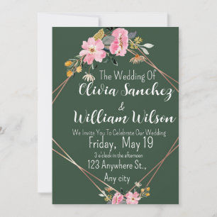 Green Gold Blush Pink Country Wedding  Invitation