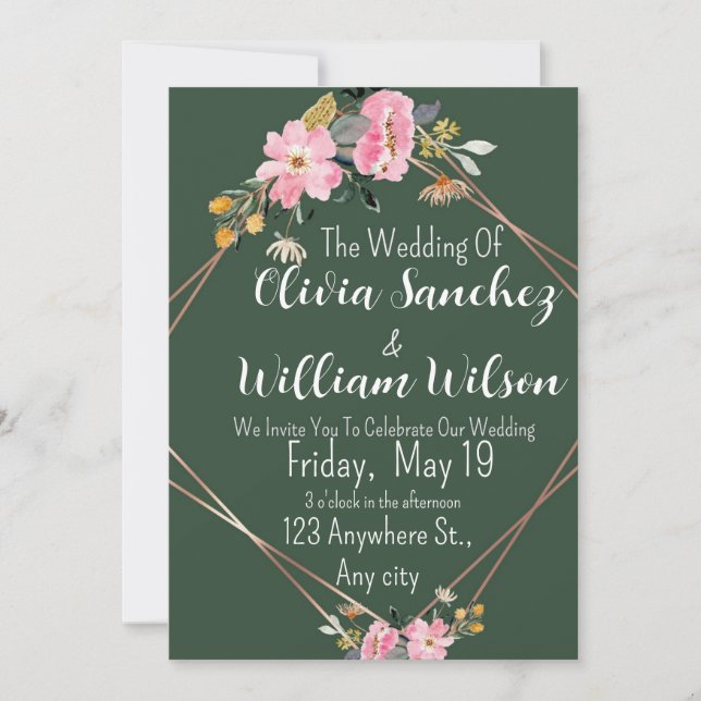 Green Gold Blush Pink Country Wedding  Invitation (Front)
