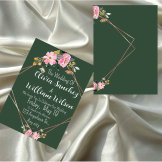 Green Gold Blush Pink Country Wedding  Invitation