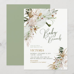 Green & Gold Boho Botanical Baby Shower Brunch Invitation
