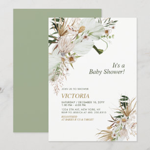 Green & Gold Boho Botanical Baby Shower Brunch Invitation