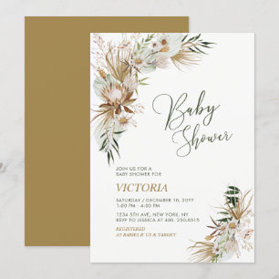 Green & Gold Boho Botanical Baby Shower Invitation