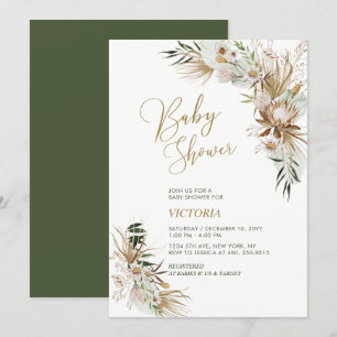 Green & Gold Boho Botanical Baby Shower Invitation