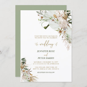 Green & Gold Boho Botanical Fall Wedding Invitati Invitation