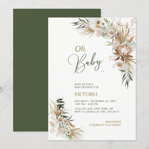 Green & Gold Boho Botanical Oh Baby Shower Invitation