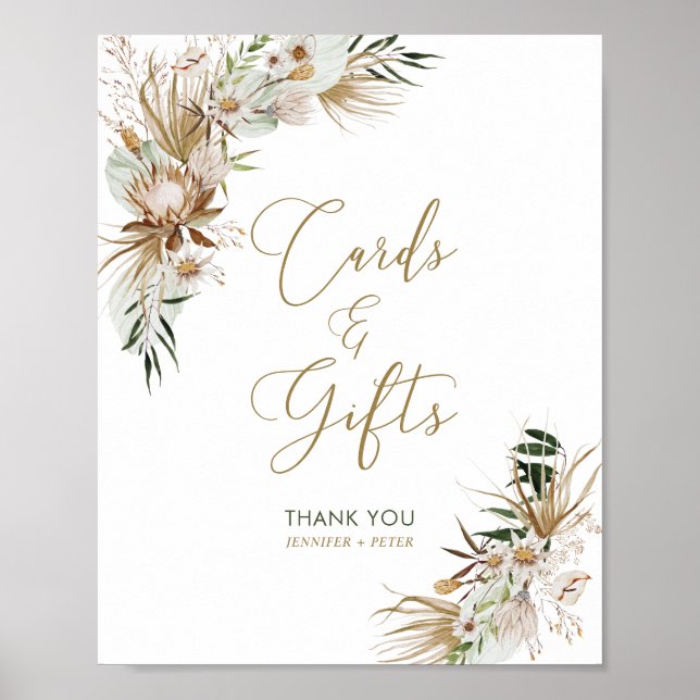 Green & Gold Boho Botanical Wedding Cards & Gifts Poster (Front)