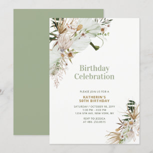 Green & Gold Boho Milestone Adult Birthday Party I Invitation