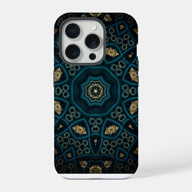 Green Gold Boho Rosette Mandala iPhone Case (Back)