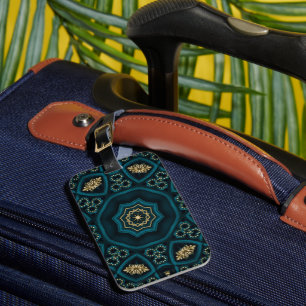 Green Gold Boho Rosette Mandala Luggage Tag