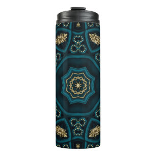 Green Gold Boho Rosette Mandala Thermal Tumbler