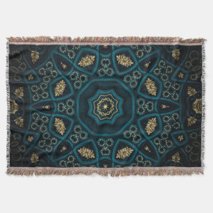 Green Gold Boho Rosette Mandala Throw Blanket