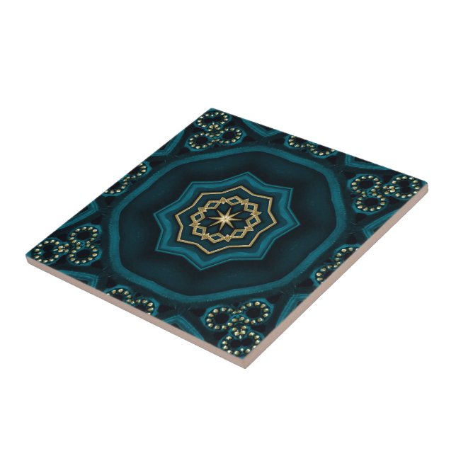 Green Gold Boho Rosette Mandala Tile (Side)