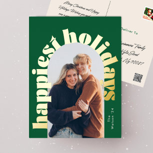 green & gold bold typography oval photo christmas foil holiday postcard